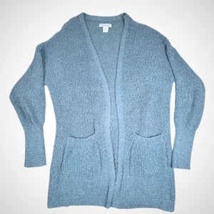 Rachel Zoe Cardigan Women Size Large Soft Misty Blue Knit Open Front Long Pocket - Picture 1 of 9