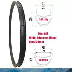 29er AM MTB Bicycle Carbon Rim 30x25mm 35x25mm Clincher Tubeless 24 28 32 36Hole - Picture 1 of 13