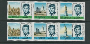 QATAR 1966 KENNEDY, STATUE of LIBERTY, ROCKET LAUNCH strips of 3 (Sc 102-2a) NH - Picture 1 of 1