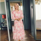 Marks & Spencer Midaxi Dress Pink White Floral Puff Sleeve Tiered UK10 NWT L805