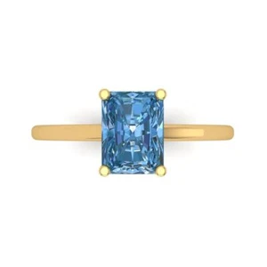 14K Yellow Gold Solitaire Engagement Ring for Women 2 ctw Simulated Blue Diamond - Picture 1 of 11