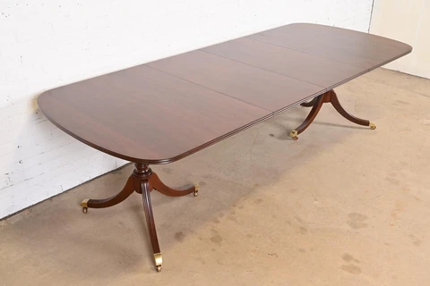 Baker Furniture Style Georgian Mahogany Double Pedestal Extension Dining Table Cover