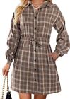 Blooming Jelly Womens Plaid Dress Flannel Puff Sleeve Dress Button Down-XXL