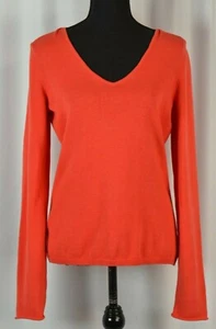 White + Warren Women's Pullover Sweater Size Medium Cotton V-Neck Salmon Fun - Picture 1 of 10