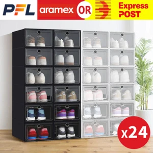 24Pcs Shoe Box Storage Case Clear Boxes Foldable Stackable Transparent Organizer - Picture 1 of 15