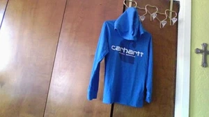 Carhartt Size 5 Children's Hoodie Long Sleeve PullOver T-Shirt Blue Logo Graphic - Picture 1 of 22