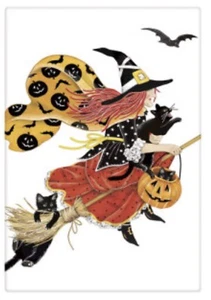 Flour Sack Kitchen Dish Towel Flying Witch Mary Lake - Thompson New - Picture 1 of 1