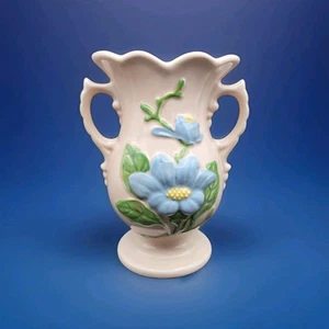 Hull Art USA Pottery 2 Handle blue Magnolia Vase Pink Yellow Vintage - Picture 1 of 14