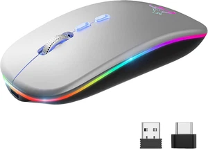 Elegante mouse inalámbrico Bluetooth recargable con adaptador USB y tipo C - Imagen 1 de 12