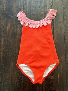 Mini Boden Kinder Rüschen Broderie Anglaise Trim Einteiler Badeanzug Größe 6-7 - Bild 1 von 2
