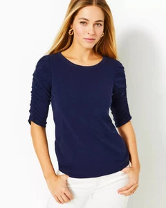 Lilly Pulitzer Women's Size XXS Belden Knit Short Sleeve Top In Low Tide Navy - Picture 1 of 5