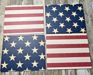 4 Pottery Barn Laminated Cork Placemats Stars & Stripes Americana 4th July - Picture 1 of 3