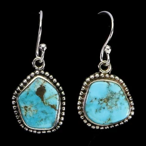 925 Sterling Silver Earrings Fancy Turquoise 14x11mm Handmade Gemstone Jewelry - Picture 1 of 13