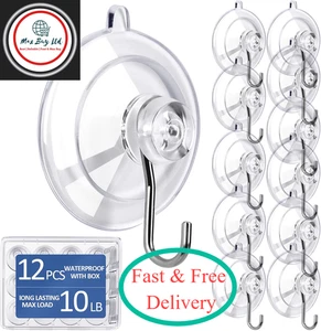 Suction Hooks 12 Pack – Heavy Duty Clear Suction Cup Hooks, Reusable & Removable - Picture 1 of 9
