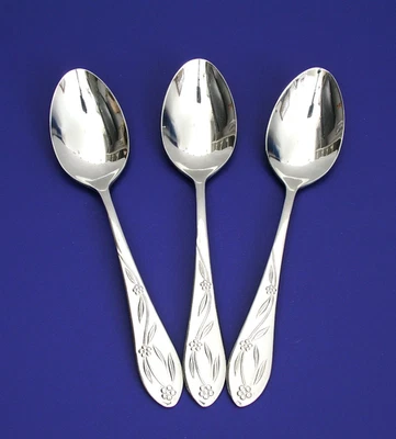 (3) TEMPTATIONS OLD WORLD FLORAL ROUND TIP 7 1/4" SOUP SPOONS 18/10 STAINLES - Image 1 of 4