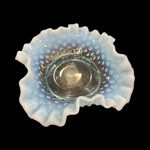 Vintage Blue Fenton Opalescent Hobnail Ruffled Edge Candy Dish. - Picture 1 of 2