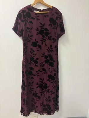 Maxi Vestido De Colección Talbots Para Mujer Talla M Granate Seda Terciopelo Burnout Rosas Romántico Foto 1 de 4