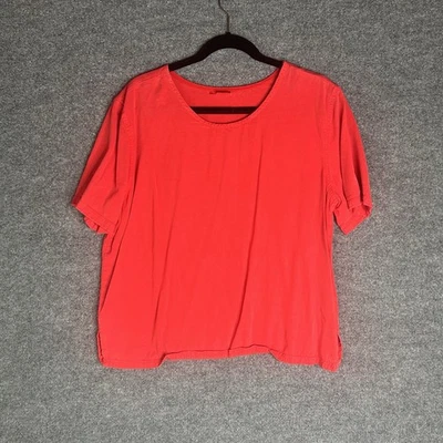 Top de manga corta Tianello para mujer talla grande rojo Tencel Foto 1 de 4