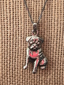 Adorable 925 Pug Dog Puppy pendant w/diamond necklace 20in chain - Picture 1 of 5