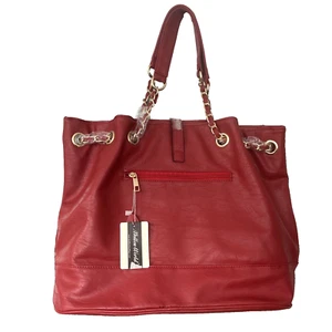 NWT Mellow World Dual Satchel Shoulder Hand Bag Purse Red Gold Trim Chain - Picture 1 of 13