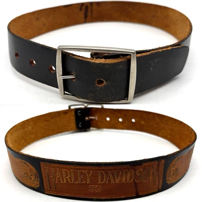 Винтажный ремень из черной лицевой кожи с логотипом крыльев Harley Davidson 80-х годов 30 - Изображение 1 из 4