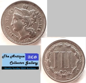 1865 US Phila Mint Copper-Nickel Three Cent Piece🪙Civil War Era🪙 - Picture 1 of 6