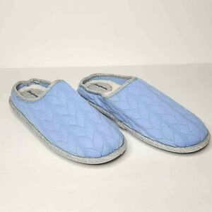 Dearfoams Womens Cable Quilt Bound Clog Slippers Blue Slip On Memory Foam L 9-10