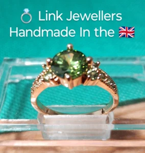 DMD: Woman Gold Ring. Size R-S. Lab Created 1cm Lime Green Peridot Beryl - Picture 1 of 10