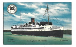 S. S. Queen of Nassau Linen Postcard Eastern Shipping Corporation Unused - Bild 1 von 2