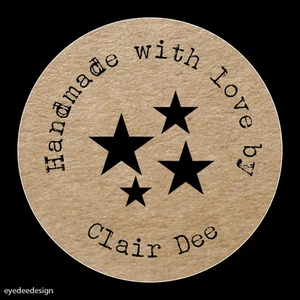 Personalised Handmade with Love Shabby Kraft Stars Favour Vintage Stickers -703 - Picture 1 of 1