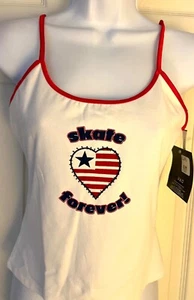 GK CAMISOLE PJ TOP ADULT MEDIUM FOREVER SKATE WHITE COTTON RED FOIL TRIM SZ M - Picture 1 of 7
