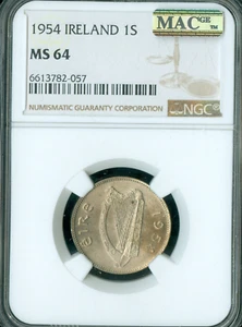 1954 IRELAND SHILLING NGC MS64 PQ  MAC SPOTLESS * - Picture 1 of 2
