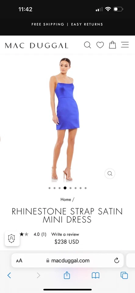 IEENA Mac Women Duggal Rhinestone Strap Ivory Satin Mini Dress Size 6 55691