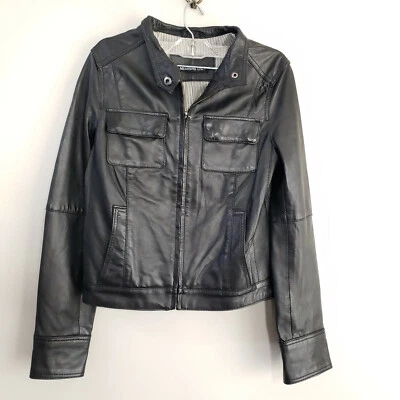 Chaqueta de moto negra para mujer Members Only 100 % cuero talla extra pequeña Foto 1 de 4
