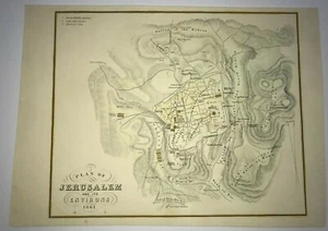 PLAN OF JERUSALEM & ENVIRONS 1861 ANTIQUE PLAN 19TH CENTURY - Picture 1 of 4