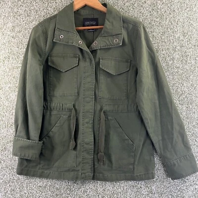 Sanctuary Jacket Womens Medium Army Green Canvas Field Snap Up Drawstring Street - Image 1 of 4