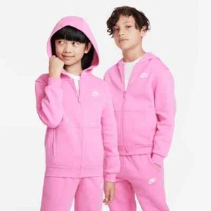 Nike NSW Club Fleece Full-Zip LBR Hoodie For Kids, Pink, S - Picture 1 of 1