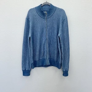 The Territory Ahead blau gerippt durchgehender Reißverschluss Strick Baumwolle Cardigan Pullover Herren Large - Bild 1 von 5