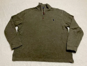 Polo Ralph Lauren Pullover Herren Large dunkelgrün 1/4 Zip Leder Pull Pulli - Bild 1 von 7