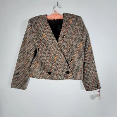 Vintage Deborah Cross Textile Artist Jacket Blazer Women’s Striped Wool Blend - Image 1 of 4