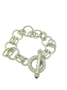 Judith Ripka Sterling Silver Black Onyx Toggle Clasp Chain Link Bracelet 7.5" - Picture 1 of 5