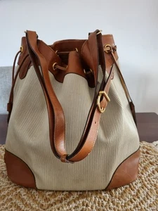 Salvatore Ferragamo beige and tan drawstring shoulder bucket bag - Picture 1 of 22