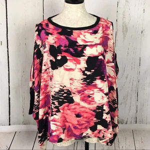 Juicy Couture rosa schwarz Blumen Fledermausärmel Top Damen Gr. L - Bild 1 von 5
