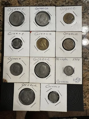 Greece Coin Lot (11) 1912–1982 – Drachma & Lepta Set – Kings to Republic Era - Image 1 of 4