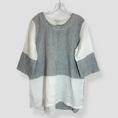 Coldwater Creek 小号小号中号束腰外衣 100% 亚麻白色/黑色条纹休闲 — 第 1/4 张图片