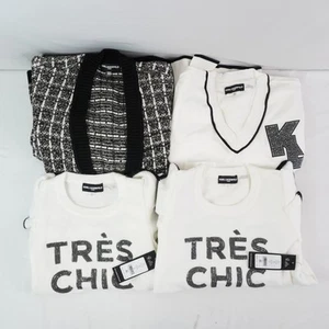Karl Lagerfeld White Applique Sweater, Black & White Cardigan, & More Lot of 4 - Picture 1 of 10