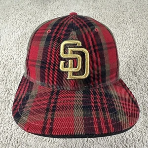 San Diego Padres Hat Cap Fitted Mens 7 1/8 Red Green MLB Baseball New Era Plaid - Picture 1 of 12