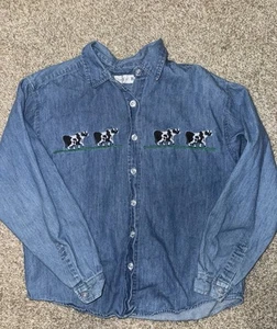 Kids Denim Embroidered Cow Button Up Shirt From Christie Brooks  Size M (10/12) - Picture 1 of 4