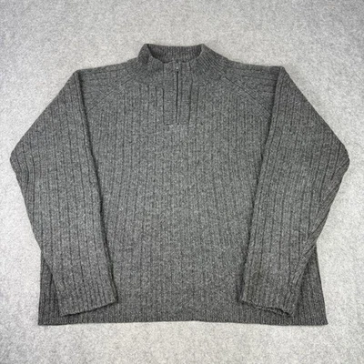 Barbour Jumper Mens Large Grey Oban Half Zip Wool Chunky Knit Sweater Country - Image 1 of 4