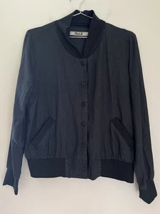 Flax Linen Bomber Jacket Women’s S (6-8) Black Pockets One-of-a-kind Unique 2016 - Picture 1 of 11
